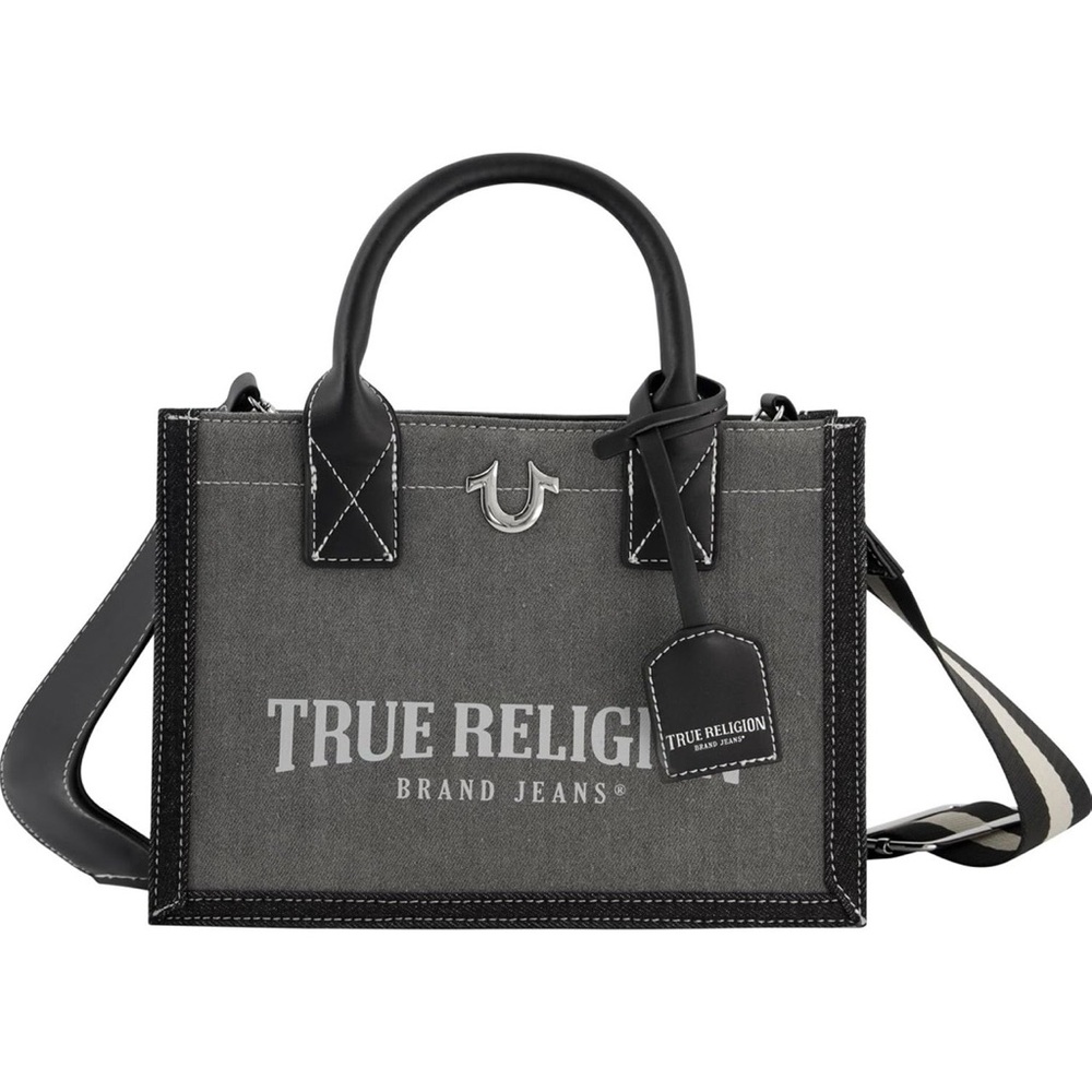 True Religion Black and Gray Tote Bag